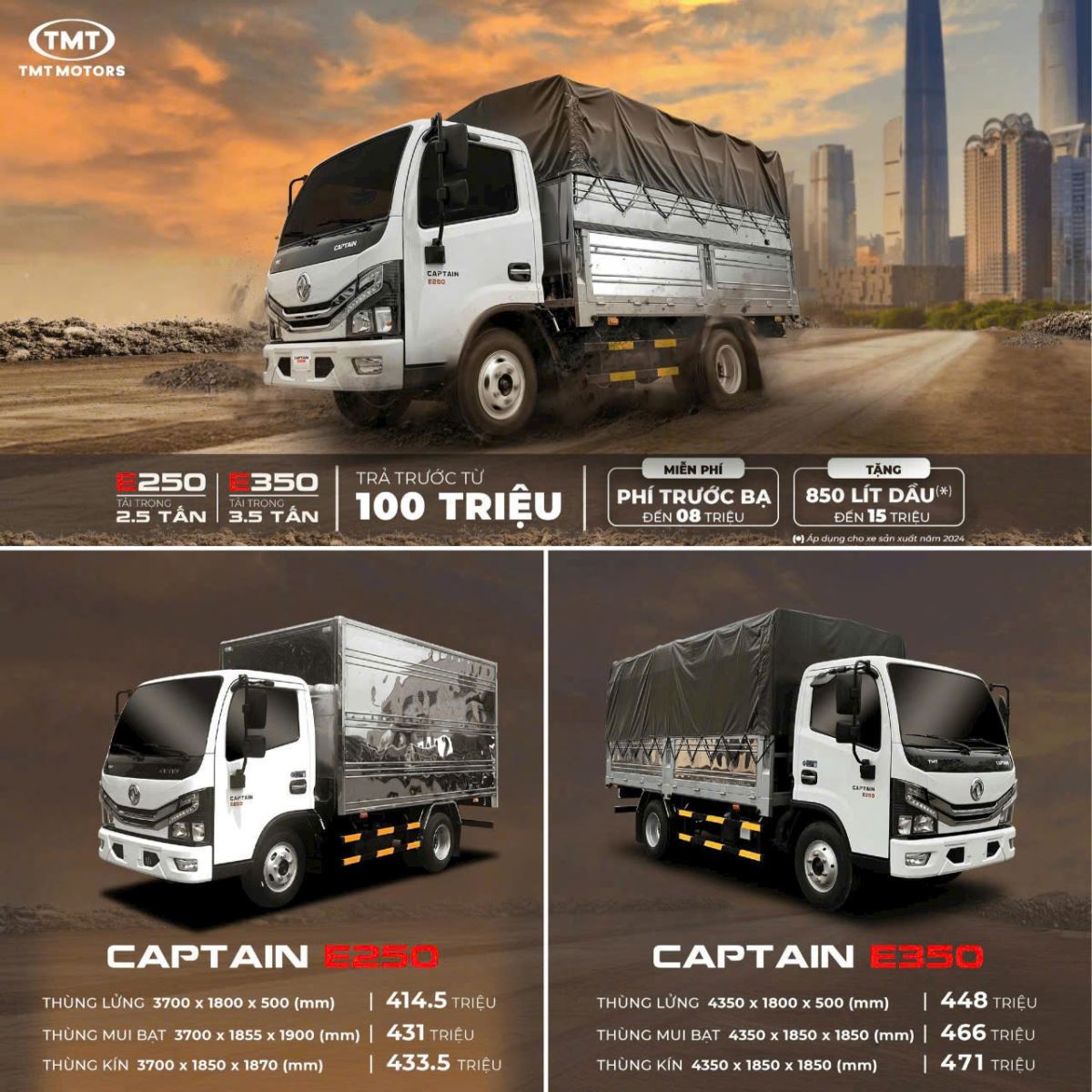 Xe tải thùng 2 tấn 5 TMT Caption E250 – Giải pháp tối ưu cho vận tải nhẹ đô thị 2025